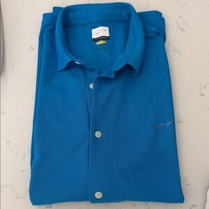 Greg Norman Collection Men’s Short Sleeve Vibrant Blue Button Front Golf Polo